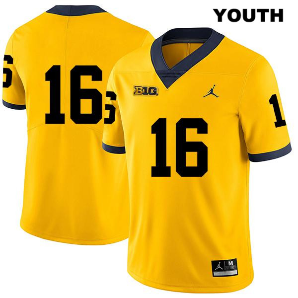 Youth NCAA Michigan Wolverines Ren Hefley #16 No Name Yellow Jordan Brand Authentic Stitched Legend Football College Jersey TE25X35CJ